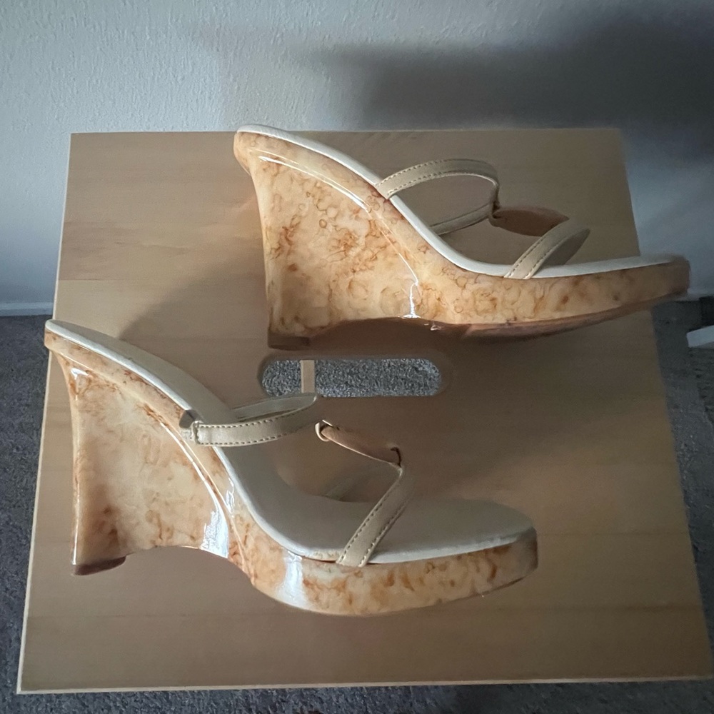 Vintage Bebe Wedge Sandals with Wooden Accents - Picture 5 of 11